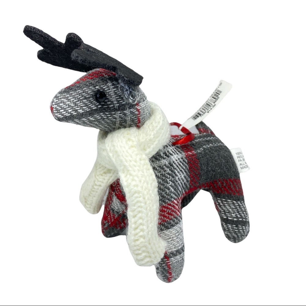 Holiday Lane Plaid Fabric Deer Ornament For Christmas Tree